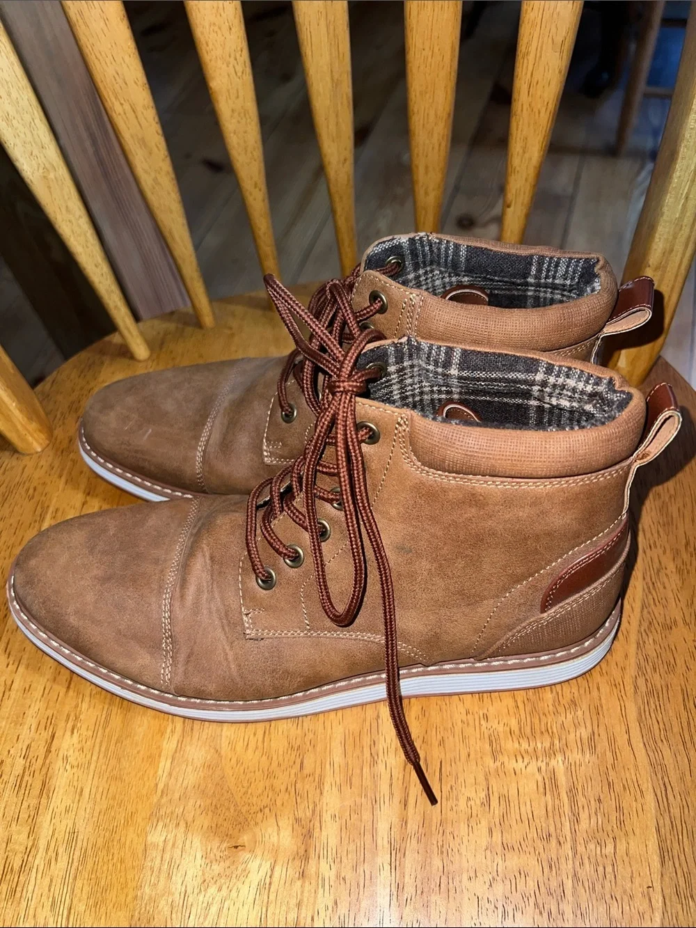 Ferro Aldo Men's Brown Chukka Burt Boots with Plaid Lining 6.5